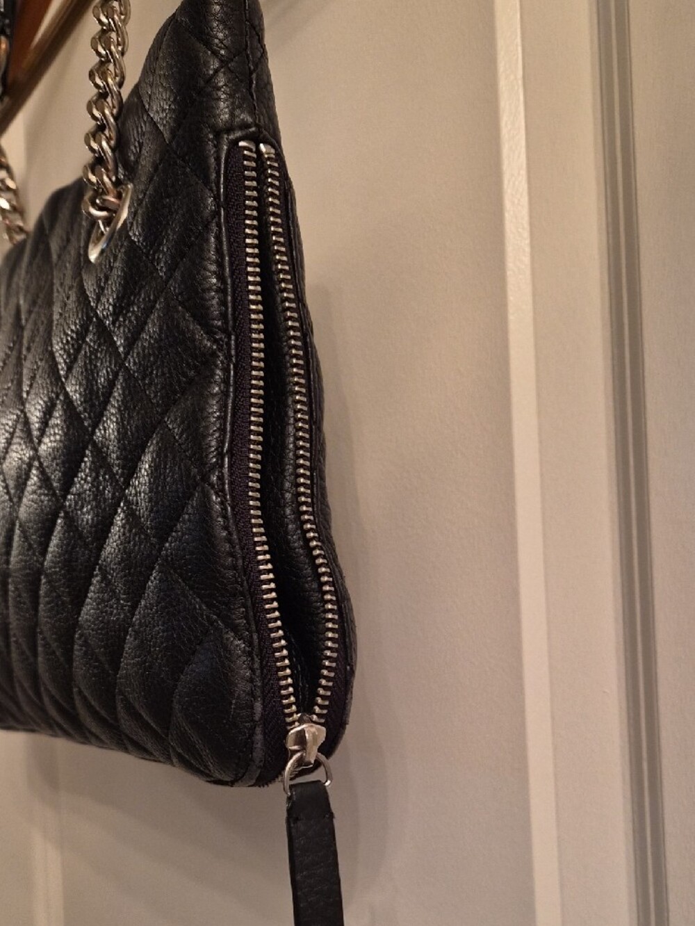 Calvin Klein Black Quilted Shoulder Bag with Silver Chain Straps - Picture 5 of 14